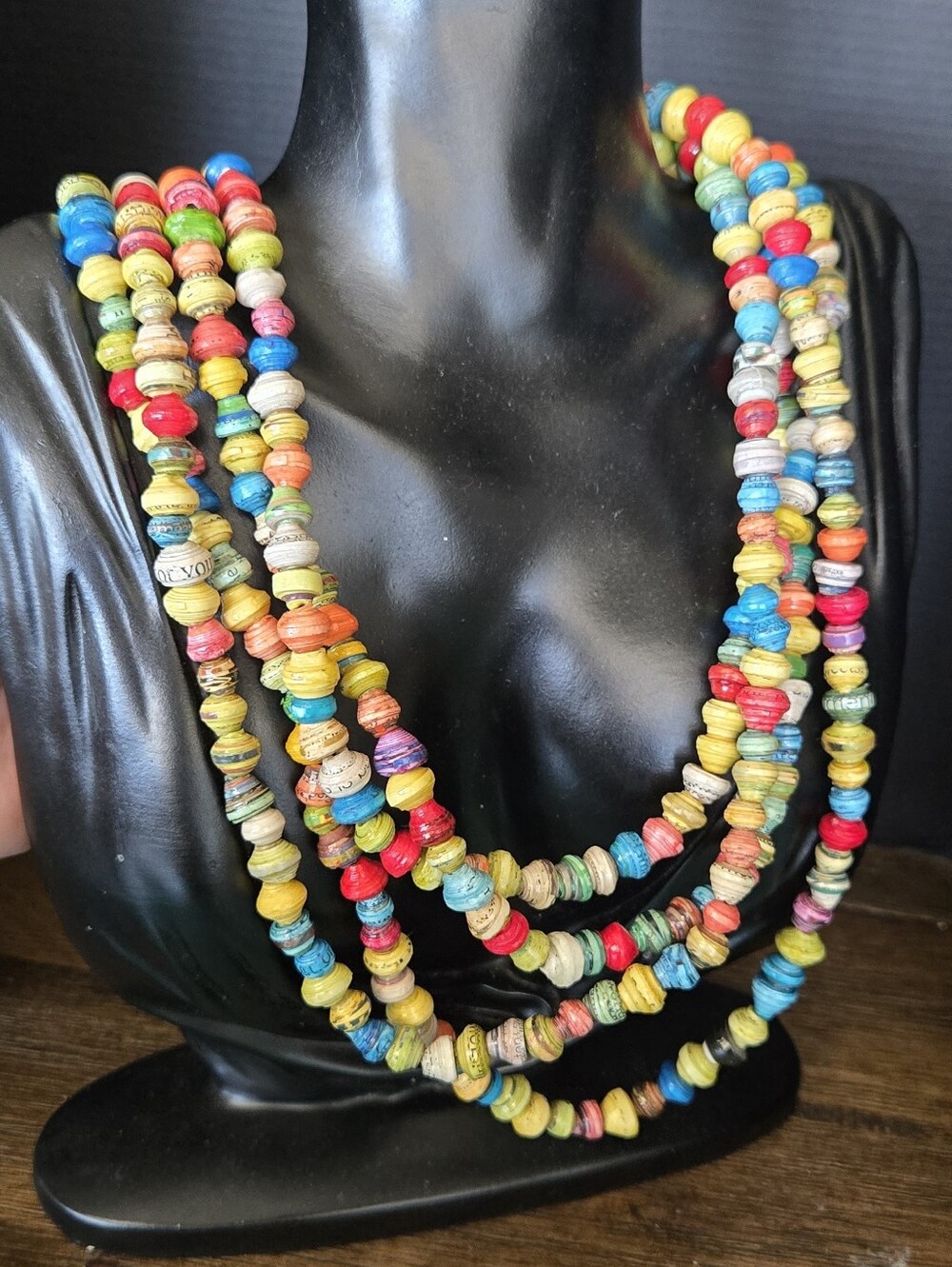 Handcrafted Multi-Color Layered Paper Bead Necklace - Vibrant Women’s Jewelry